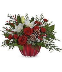 Vibrant Christmas Centerpiece from Swindler and Sons Florists in Wilmington, OH